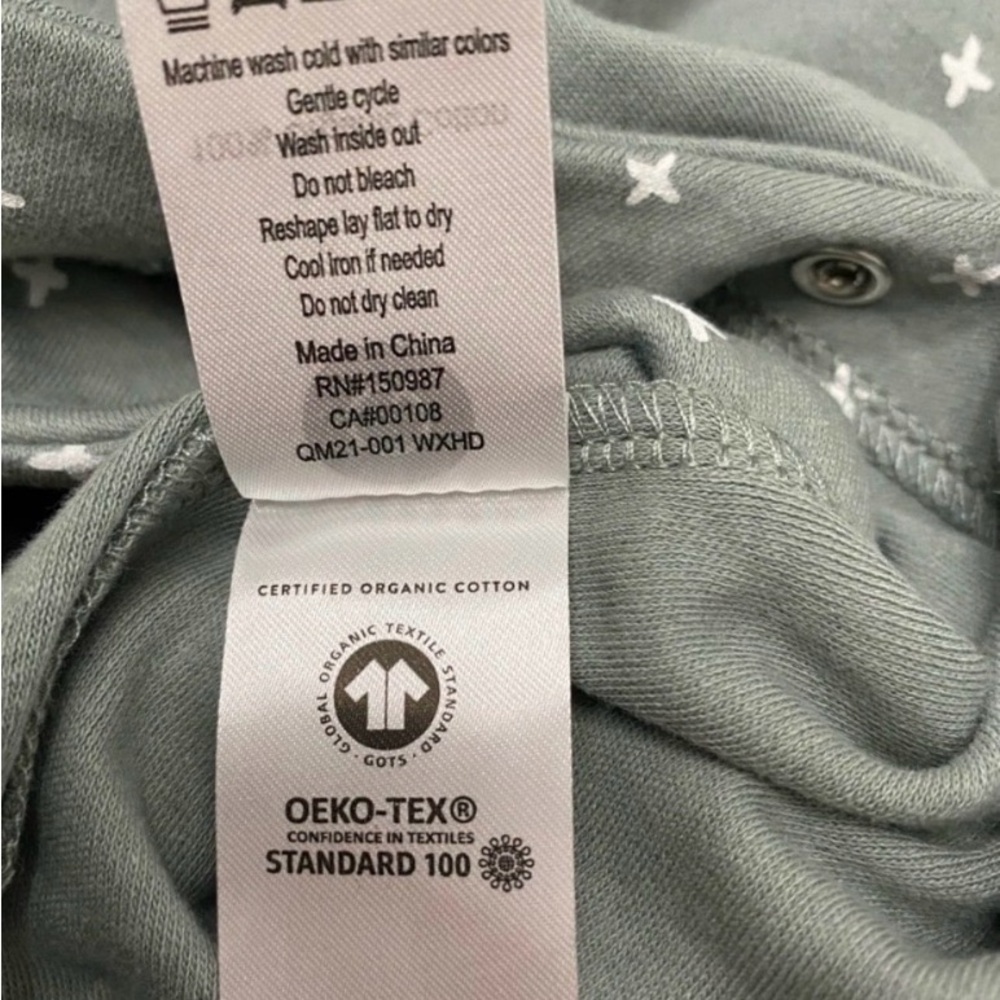 Quincy Mae Organic Cotton Romper, Sea (a Sage Green) Color, Snap Legs & Bottom - Picture 5 of 12